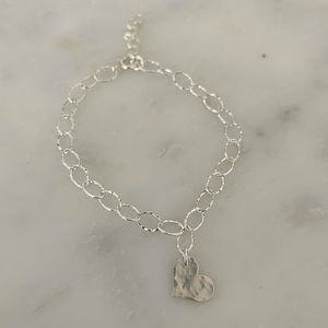 Sterling silver hammered heart bracelet